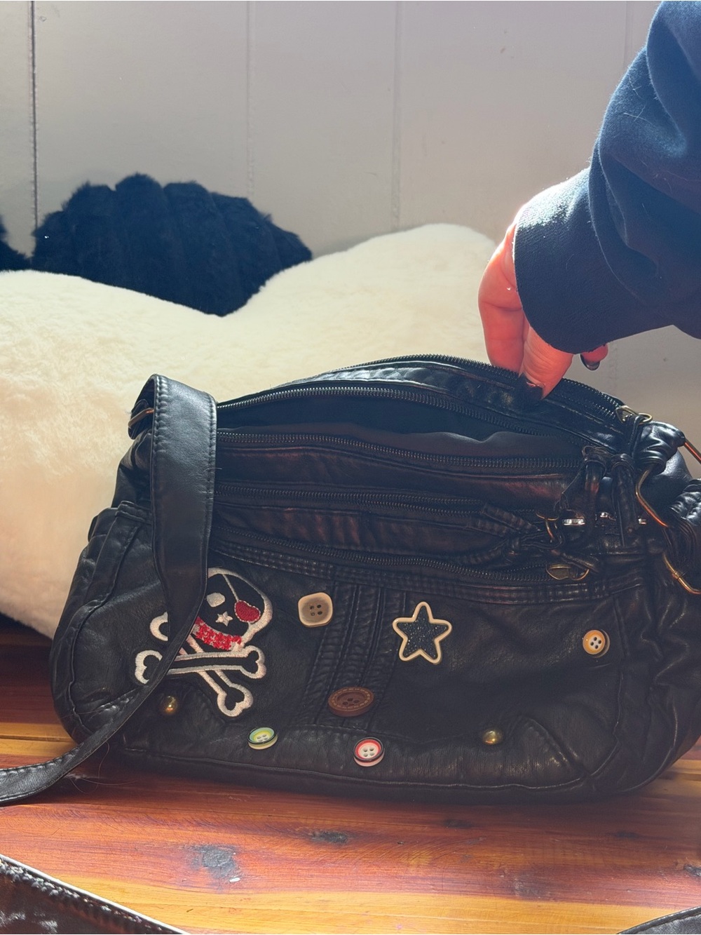 Black Women's Crossbody Bag with Y2K Patch